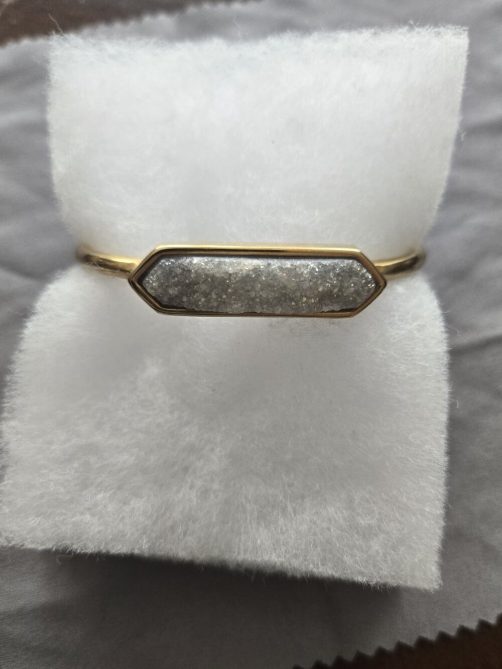 18k Gold Plated bracelet w/White Druzy Quartz Bangle Kinsley Armelle